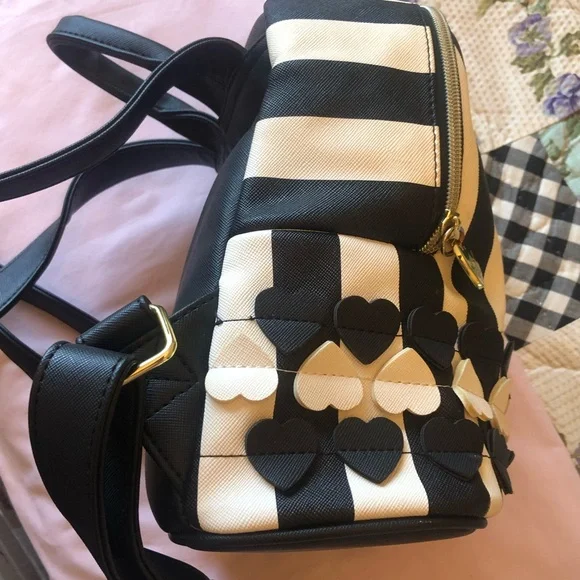 Betsey Johnson Black and White Heart Embellished Backpack - Picture 11 of 12